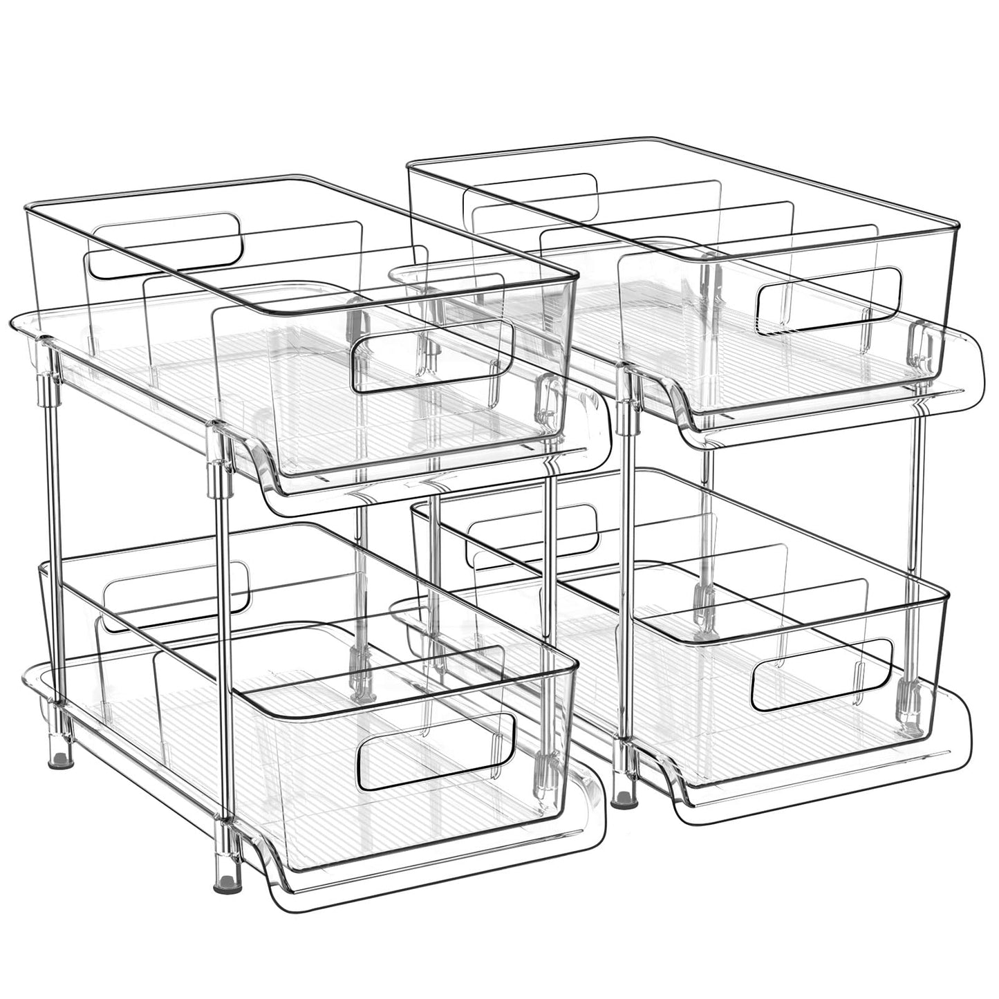 HIHEGD 2-Tier Bathroom Organizer with Dividers, Clear Under Sink and Pull-Out Cabinet Organizer for Kitchen and Pantry Storage