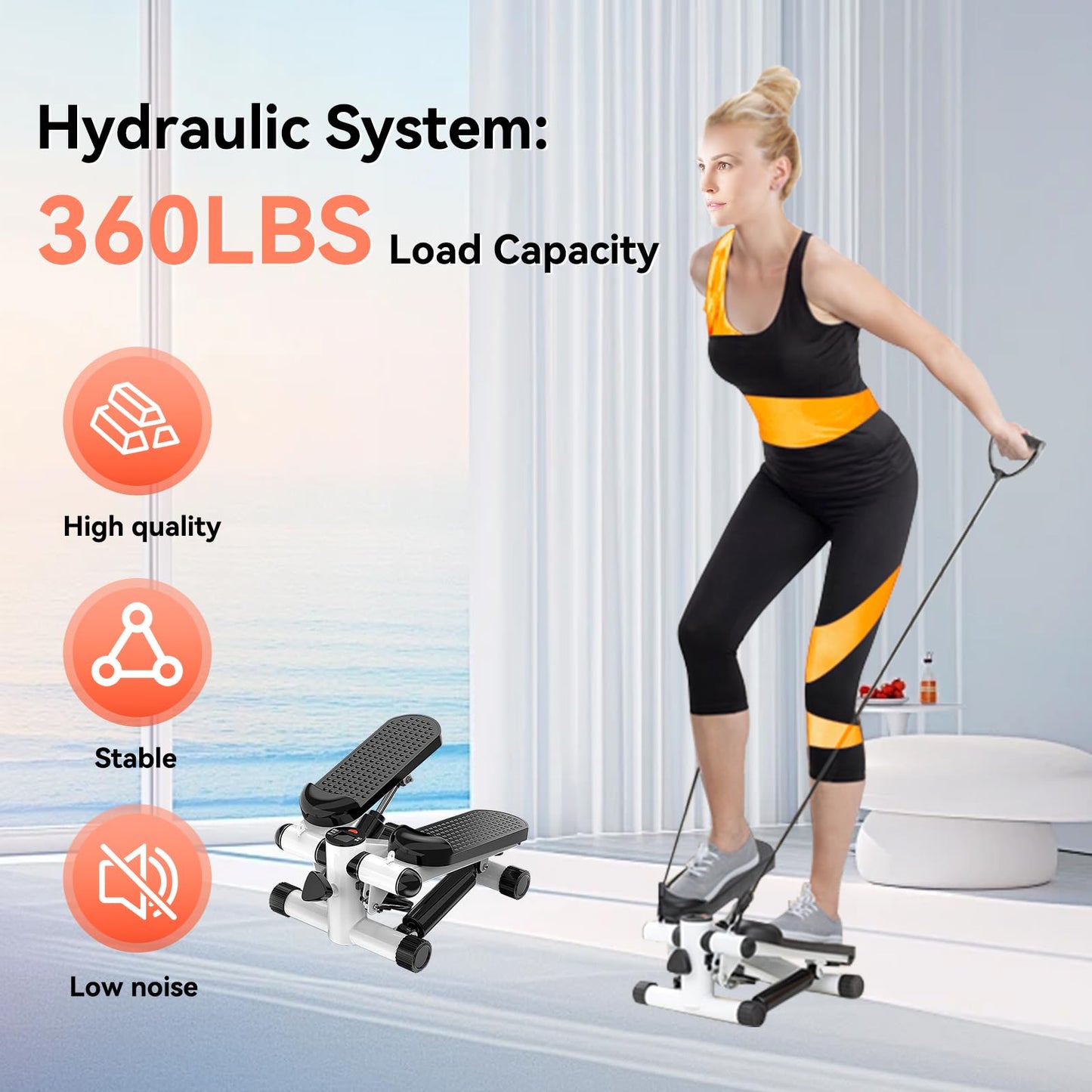 Joxir Steppers for Exercise at Home, Mini Stepper with Resistance Bands, 360LBS Capacity Portable Stair Stepper for Home, Hydraulic Fitness Stair Stepper with LCD Monitor