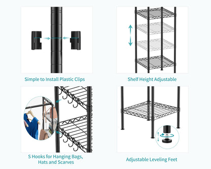Ulif M1 Closet Storage Organizer System, 6 Tiers Heavy Duty Metal Garment Rack with 3 Expandable Hanger Rods, Wall Mounted Space Saver Suits from 5.4-8.7 ft. Width, 71.2”H x 14”D, 700LBS, Black