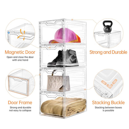Freebat 6 Pack Closet Organizers and Storage,Clear Stackable Plastic Storage Bins with Lids Magnetic Doors,Clothes Organizers and Storage,Plastic Craft Containers for Wardrobe Kitchen Bathroom Office