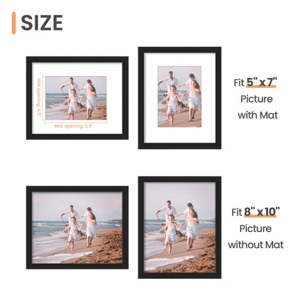 upsimples 8x10 Picture Frame, Display Pictures 5x7 with Mat or 8x10 Without Mat, Wall Hanging Photo Frame, Black, 1 Pack