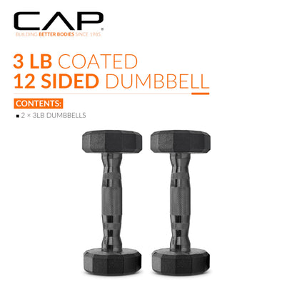 CAP Barbell 12-Sided Coated Dumbbell with Black Handle, Pair, 3 LB