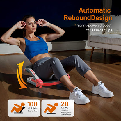 MERACH Ab Machine for Home Gym, Adjustable Ab Trainer with 3 Resistance Levels, Sit Up Exercise Equipment for Core Workout, Automatic Rebound Ab Crunch Machine, Ab Workout Equipment for Stomach(Red)