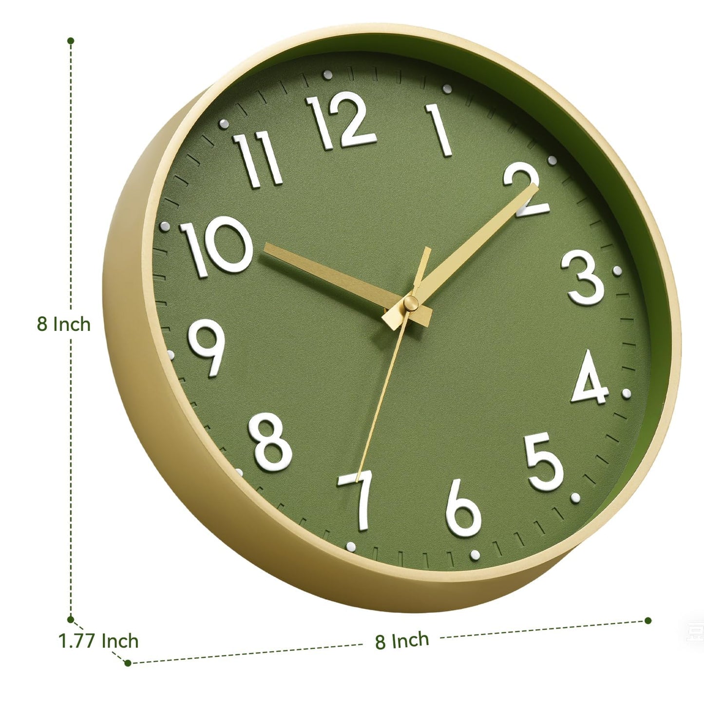 Mosewa Wall Clock 8 Inch, Battery Operated Silent Non-Ticking Modern Analog Clock Decorative for Kitchen, Bedroom, Office, Living Room(Gold)