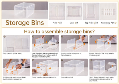 Freebat 6 Pack Closet Organizers and Storage,Clear Stackable Plastic Storage Bins with Lids Magnetic Doors,Clothes Organizers and Storage,Plastic Craft Containers for Wardrobe Kitchen Bathroom Office