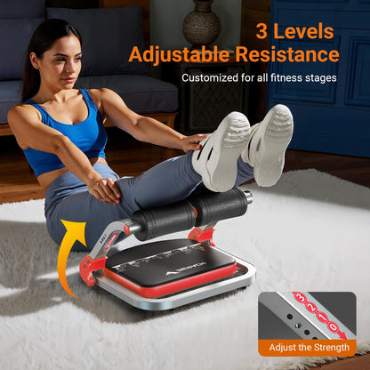 MERACH Ab Machine for Home Gym, Adjustable Ab Trainer with 3 Resistance Levels, Sit Up Exercise Equipment for Core Workout, Automatic Rebound Ab Crunch Machine, Ab Workout Equipment for Stomach(Red)