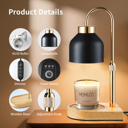MOMIUCO Candle Warmer Lamp with Timer Dimmer, Wax Melt Warmer for Jar Candles, House Warming Gifts New Home Decor, Gifts for Women Mom, Adjustable Height with 2 Bulbs