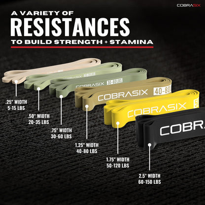 COBRASIX Resistance Bands for Working Out Men and Women | Set of 5 Bands | Resistance Bands for Powerlifting, Stretching, WOD, Strength Training and Pull Ups [5 Piece Bands]
