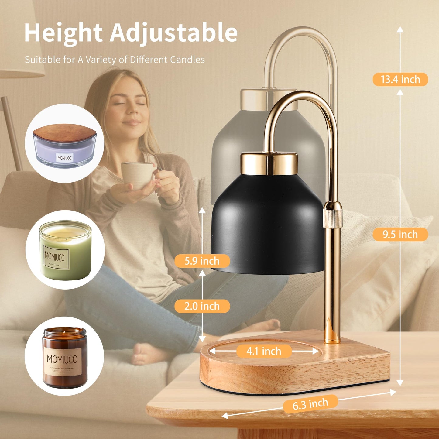 MOMIUCO Candle Warmer Lamp with Timer Dimmer, Wax Melt Warmer for Jar Candles, House Warming Gifts New Home Decor, Gifts for Women Mom, Adjustable Height with 2 Bulbs