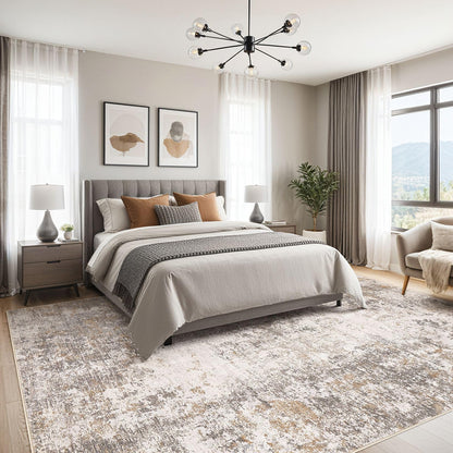Area Rugs for Living Room: 10x12 Large Soft Washable Rug Modern Abstract Non-Slip Backing Stain Resistant Carpet for Bedroom Dining Room or Home Office Home Decor - Brown