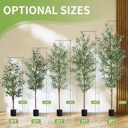 CETRD Artificial Olive Tree, 6FT Tall Faux Olive Trees 72in Outdoor Fake Potted Silk Plant with Trunk and Realistic 648 Leaves and 24 Fruits for Modern Office Home Decor Indoor（1pack）