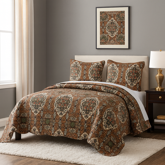 DaDa Bedding Rustic Earthy Cross Motif Folk Ogee Moroccan Scalloped