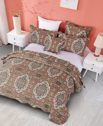 DaDa Bedding Rustic Earthy Cross Motif Folk Ogee Moroccan Scalloped